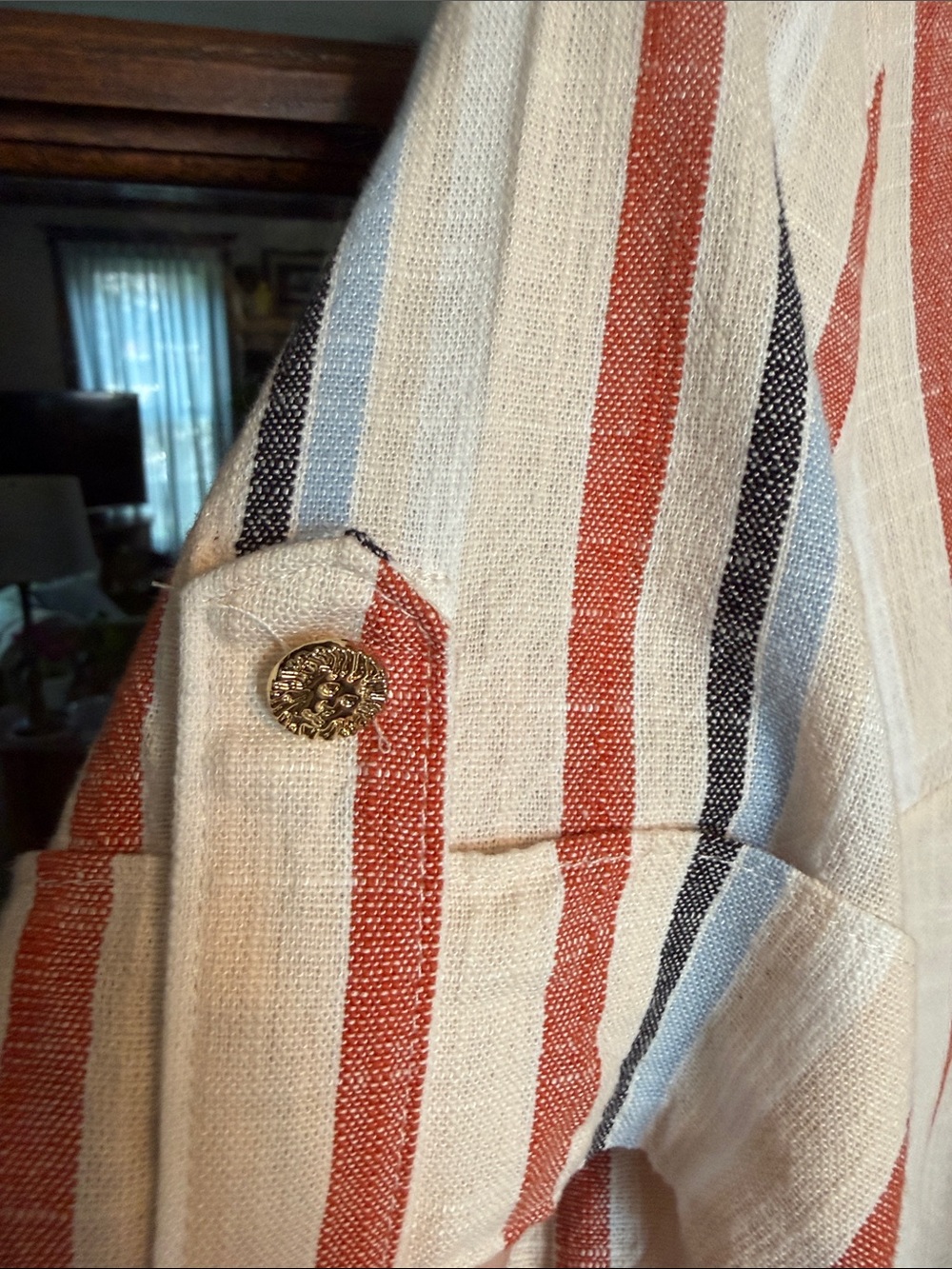 Anne Klein Striped Linen Blend Shift Dress Red Blue Gold Zip Front Size 4 - Picture 4 of 5